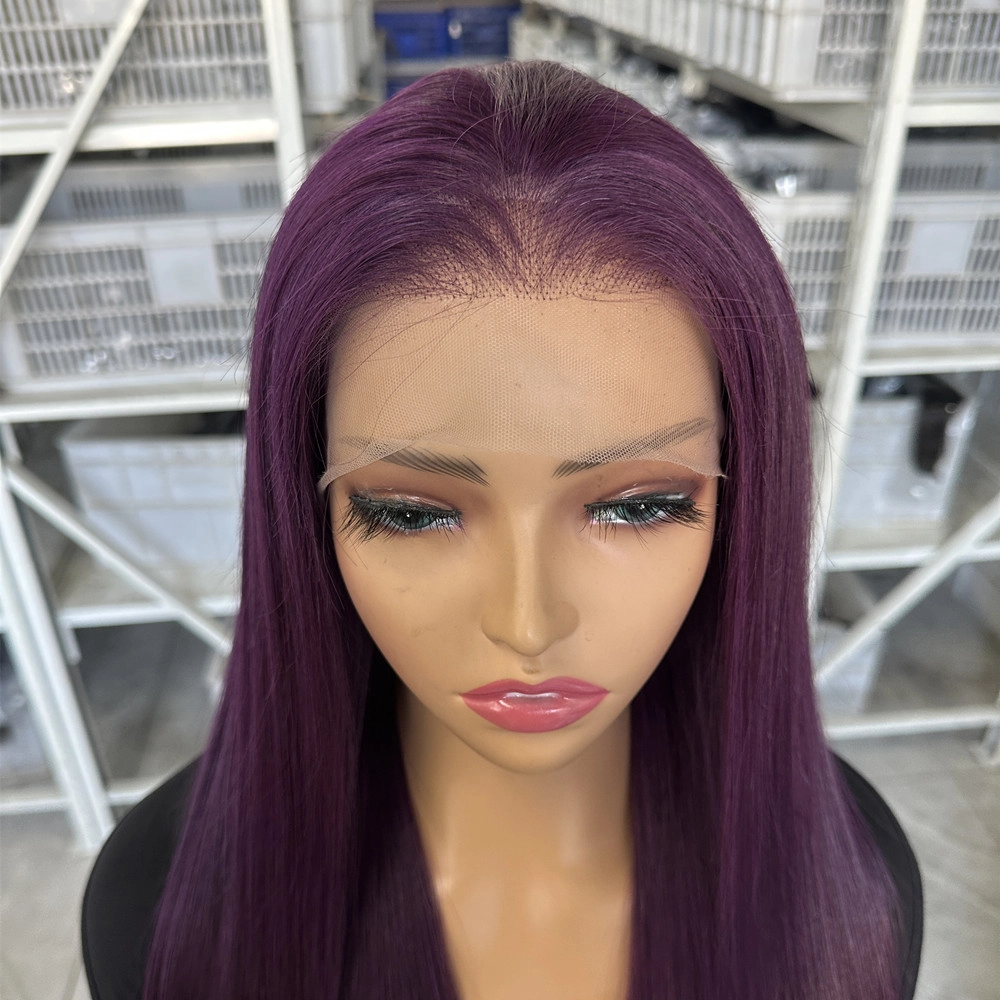 22inch Dark Purple Transparent Lace Frontal Wig Straight Color Wigs